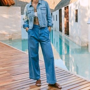 🍎NWT Madewell Pleated Wide Leg Jeans Kinnon Wash